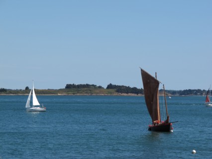 Sailing boats off the coast of the Island de Berder, Brittany (Bretagne)