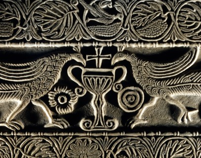 Two peacocks drinking frol the Chalice of life (detail)