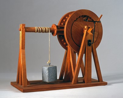 Maquette d'une machine dessinée par Léonard de Vinci