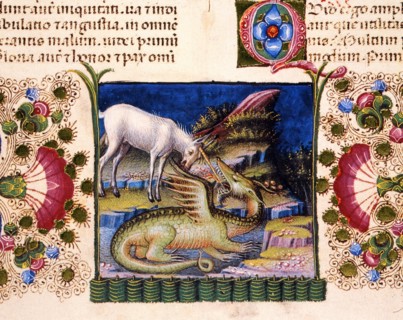 Bible de Borso d'Este, Licorne luttant contre un dragon