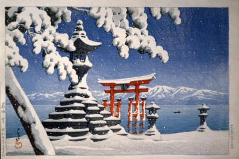 Hasui, Le torii du sanctuaire d'Itsukushima sous la neige