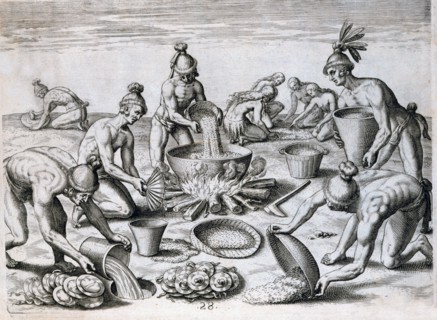 Préparation d'une fête par les populations indigènes de Floride