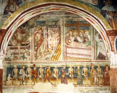 Danse macabre ornant la nef de l'église de Hrastovlje (Slovénie)