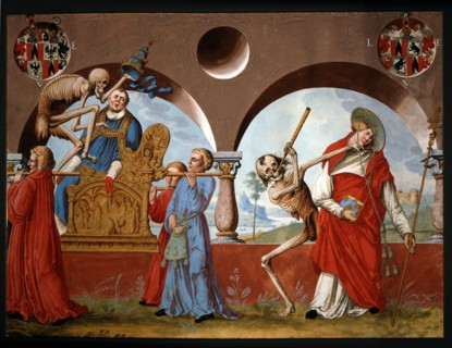Kauw, La Danse des Morts : la Mort, le pape et le cardinal