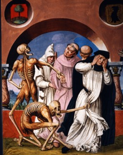 Kauw, The Dance of the Death cycle: Death with different members of the clergy and the Abbess of the monastery  (detail)