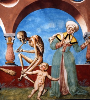 Kauw, The Dance of the Death cycle: Death with the Fool and the Child (detail)