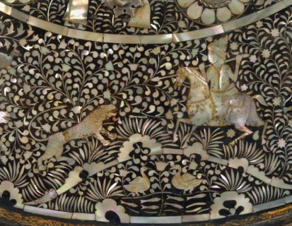 Detail of steel shield and mother-of-pearl