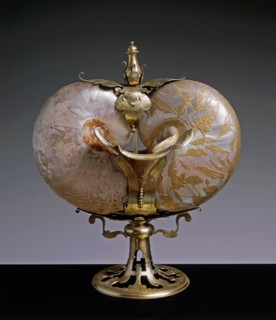 Coffee pot composed of two engraved nautilus