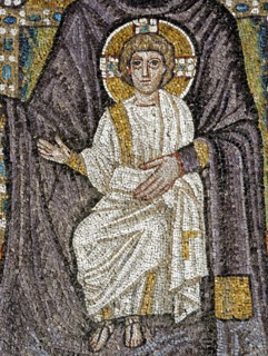 Basilique Sant'Apollinare Nuovo à Ravenne : Vierge à l'Enfant en Majesté (détail)