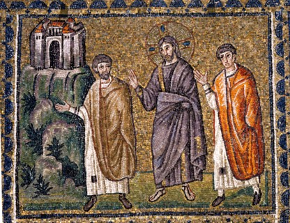 Basilique Sant'Apollinare Nuovo à Ravenne : Jésus et les pèlerins d'Emmaüs