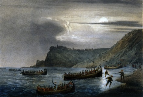 Expédition des Mille. Débarquement des soldats garibaldiens à Scilla, en Calabre en 1860