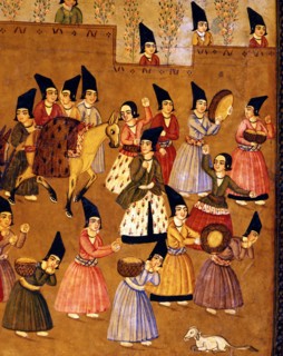 L'arrivée au sérail : cortège princier avec musiciens et concubines (détail)