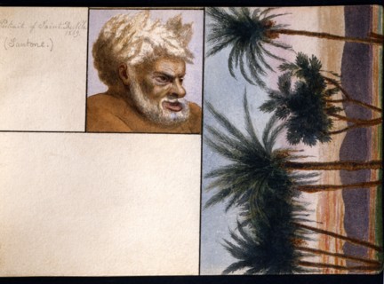 Palmiers du désert, et personnification du Nil dessinés par Frederick Stibbert