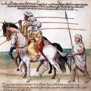 Guerriers nomades à cheval avec leur lance