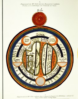 Reproduction of a 12th century world map from the "Treaty of Lambertus" kept in the Ghent Library