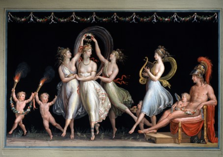 Venus and the three Graces dancing in front of Mars