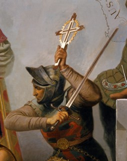 Soldat Croisé avec une épée dans sa main droite, et la Croix dans la gauche