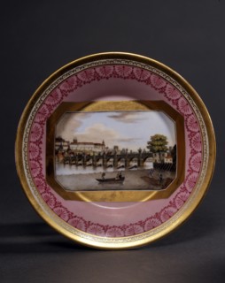 Schlaggenwald manufactory, saucer decorated with a landscape
