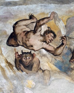 Il Romanino, La descente de Jésus aux Limbes, détail des démons dans le ciel