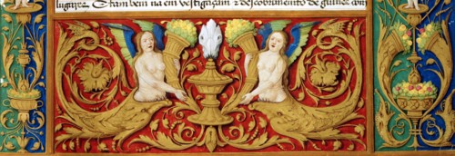 Female finned figures with horn of plenty