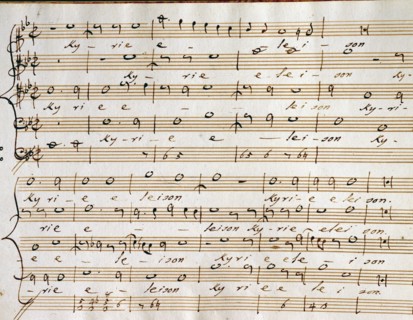 Copie manuscrite de la partition "Messa a quattro voci Kyrie Eleison", de Pier Luigi da Palestrina