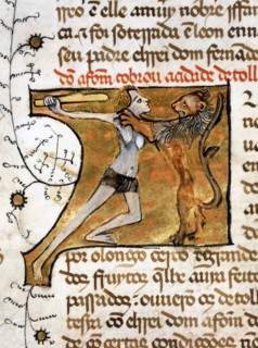 Fight between a man and a lion