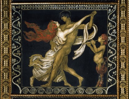 Décoration du Salon de musique de la Villa Stuck à Munich : Couple dansant au son de la flûte d'un petit faune