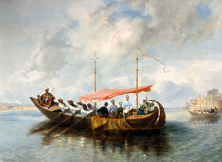 Geiger, Maximilien de Habsbourg, et Charles-Louis à bord du Kaik du Pacha de Smyrne
