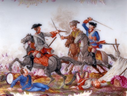 Décor polychrome d'une scène de combat