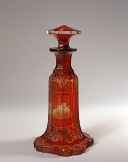 Bohemian red crystal perfume bottle decorated with landscapes