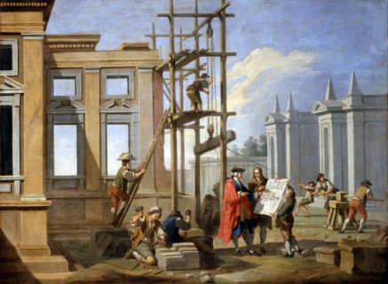 Zocchi, Les Arts : L'Architecture. L'architecte suit la construction d'un bâtiment.