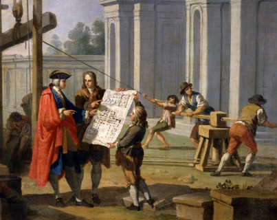 Zocchi, Les Arts : L'Architecture. L'architecte suit la construction d'un bâtiment. Détail.