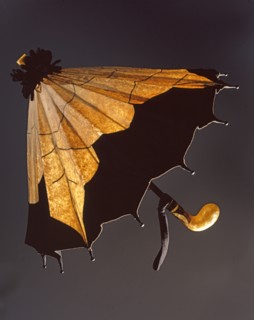 Ochre and black felt umbrella