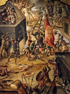 Paravent décoré de scènes de la conquête espagnole