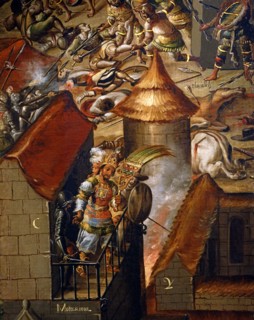 Paravent décoré de scènes de la conquête espagnole