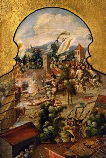 Paravent décoré de scènes de la conquête espagnole