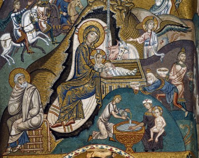 La Nativité. Mosaïque de la chapelle palatine de Palerme