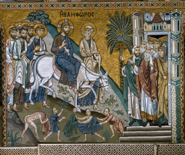 L'Entrée du Christ à Jérusalem. Mosaïque de la chapelle palatine de Palerme