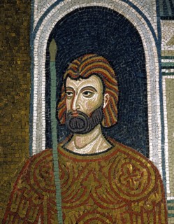 Chapelle palatine de Palerme
Mosaïque byzantine de la nef
Détail : soldat armé de sa