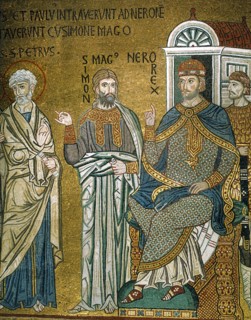 Chapelle palatine de Palerme
Mosaïque byzantine de la nef
Simon le Magicien et l'empereur
