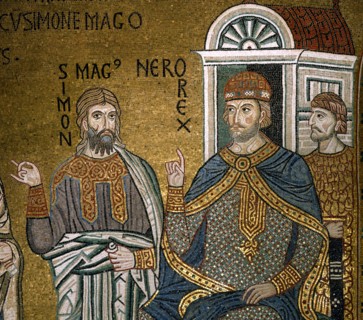 Chapelle palatine de Palerme
Mosaïque byzantine de la nef
Simon le Magicien et l'empereur