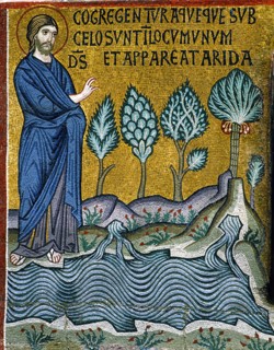 Chapelle palatine de Palerme
Mosaïque byzantine
La Genèse
Au troisième jour, Dieu divise la