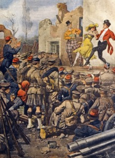 Acteurs divertissant des soldats britanniques sur le front, en 1915