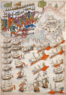 Les troupes ottomanes à la reconquête de l'île de Lemnos en Mer Egée occupée par les Vénitiens