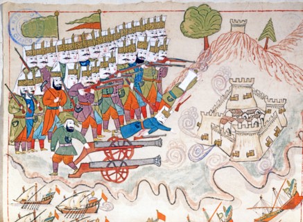 Les troupes ottomanes à la reconquête de l'île de Lemnos en Mer Egée occupée par les Vénitiens (détail)