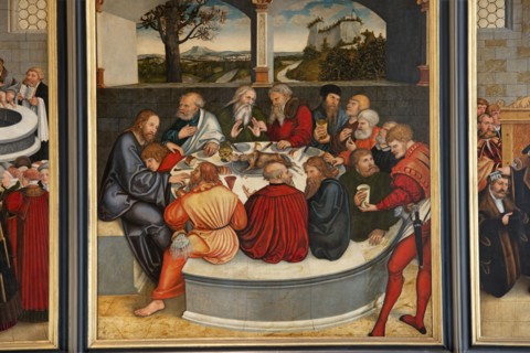 Cranach l'Ancien, Retable de la Réforme, panneau central : la Cène