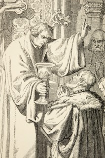 La vie de Martin Luther : Le Sacrement de la Sainte Communion avec du pain et du vin, selon les nouvelles règles de la Réforme
