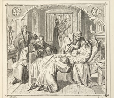La vie de Martin Luther : Luther priant au chevet de Philippe Mélanchthon