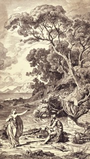 Ulysse rencontre la nymphe Calypso sur l'Ile d'Ogygie