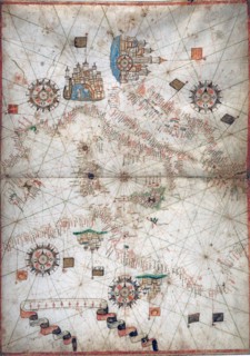 Carte nautique de l'Italie et de l'Afrique du Nord en 1571